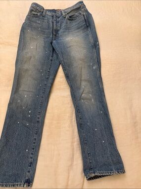 Women’s Straight Leg Jeans with Paint in Faded Blue size 27